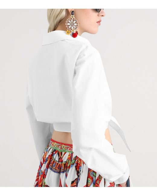 Dolce & Gabbana White Cotton Tie-Detail Shirt