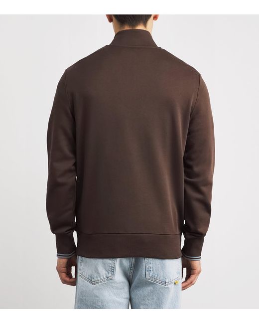 Fred Perry Brown Cotton Quarter-Zip Sweatshirt for men