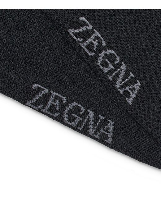 Zegna Black Stretch-cotton Logo Ankle Socks for men