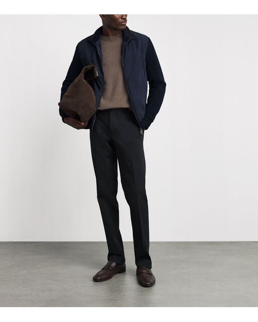 FIORONI CASHMERE Blue Virgin Wool-Suede Hybrid Jacket for men
