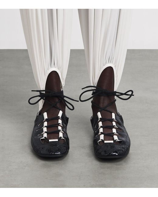 Alaïa Black Snakeskin Lace-Up Ballet Flats