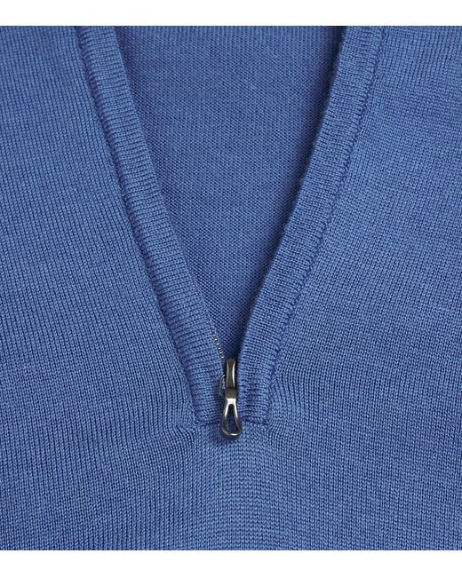 John Smedley Blue Extra Fine Merino Wool Half-Zip Tapton Sweater for men