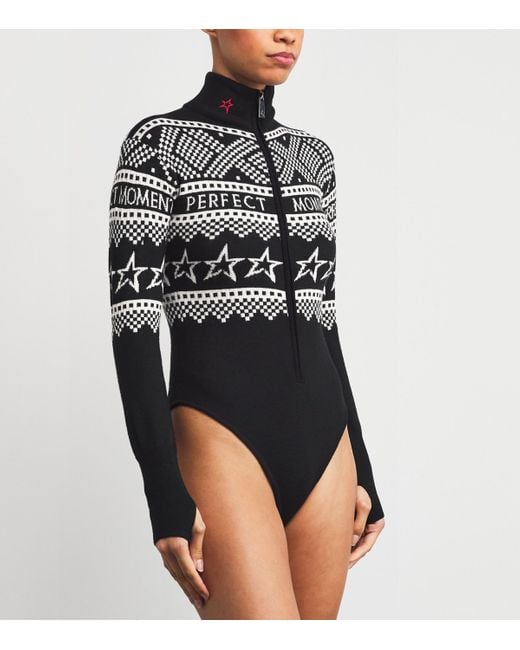 Perfect Moment Black Merino Wool Intarsia-Knit Bodysuit