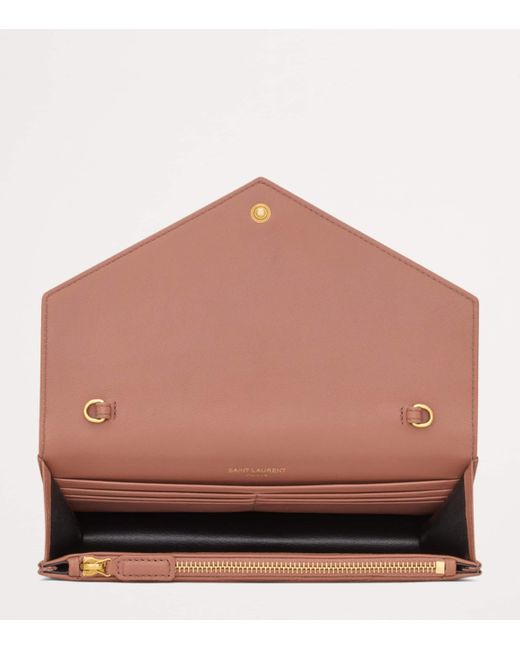 Saint Laurent White Leather Envelope Chain Wallet