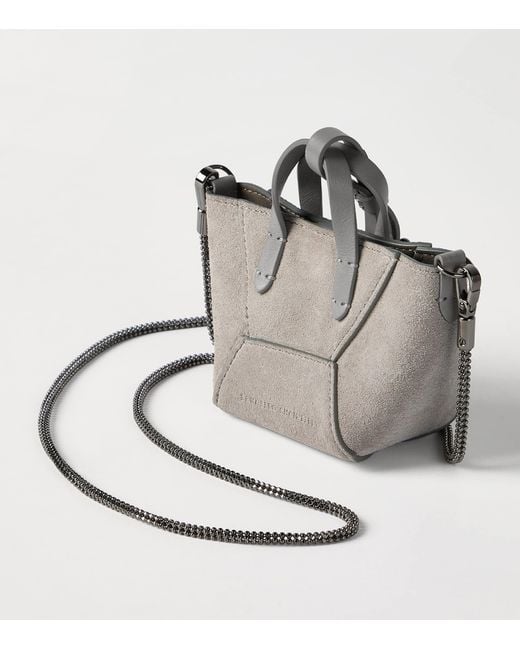 Brunello Cucinelli White Mini Suede Bc Duto Tote Bag