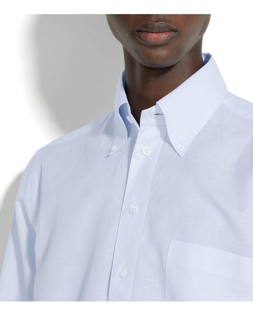 Zegna Blue Cotton-linen Half-button Shirt for men