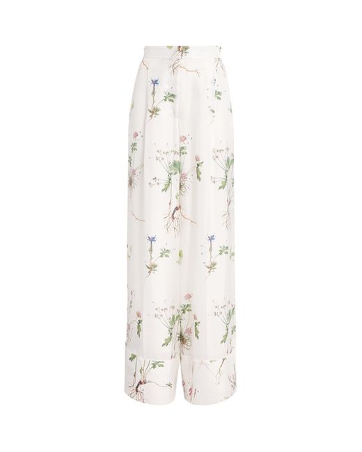 Erdem White Silk Wide-Leg Trousers