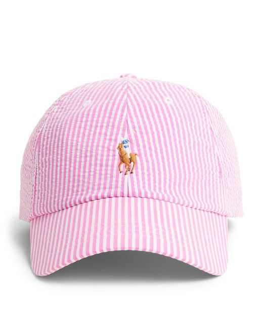 Polo Ralph Lauren Pink Seersucker Stripe Polo Pony Cap for men
