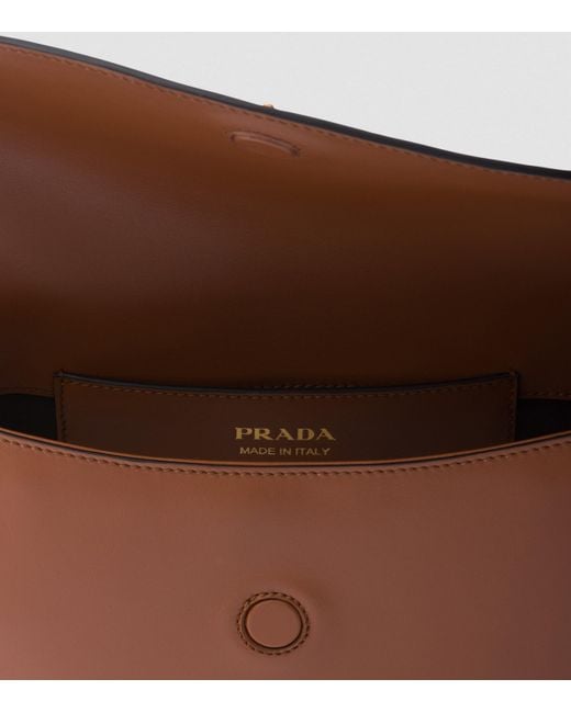 Prada Brown Arque Leather Shoulder Bag With Flap