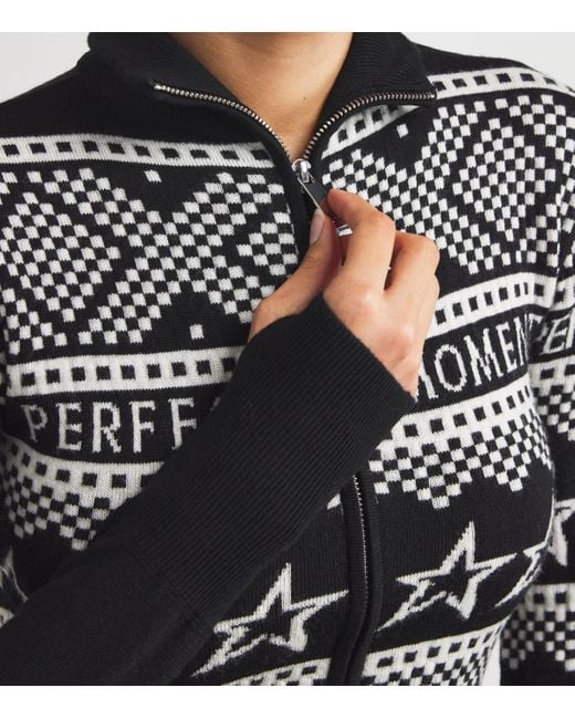 Perfect Moment Black Merino Wool Intarsia-Knit Bodysuit