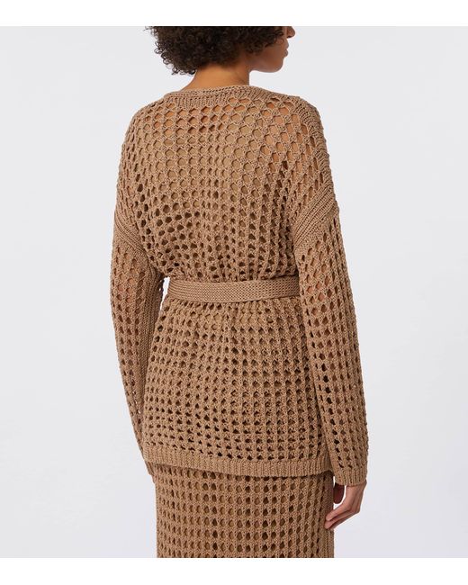 Max Mara Brown Cotton Open-Knit Cardigan