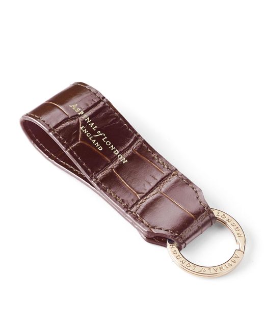 Aspinal Brown Croc-Embossed Leather Loop Keyring