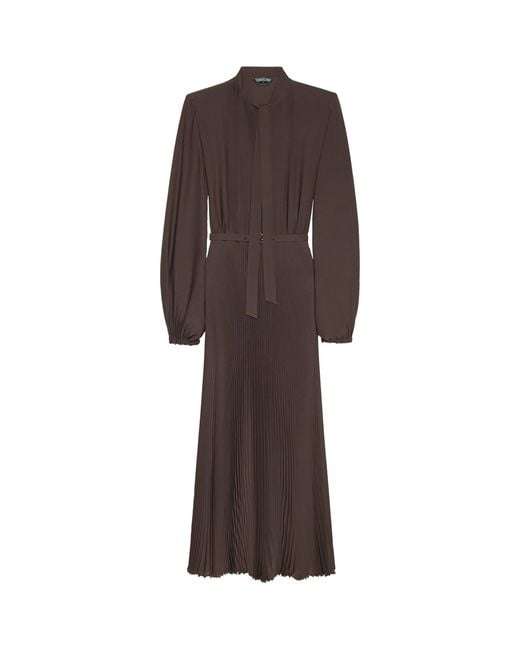 Tom Ford Brown Silk Plissé Sunray Maxi Shirt Dress