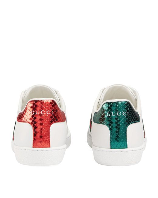 Gucci White Leather Embroidered Ace Sneakers