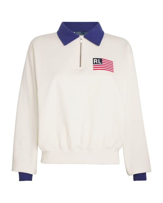 Polo Ralph Lauren White Cotton-blend Half-zip Sweatshirt