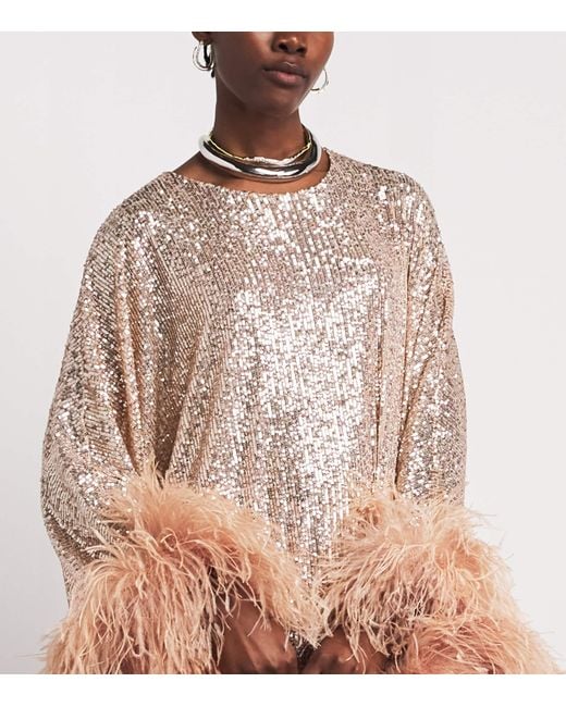 Taller Marmo Natural Sequinned Vegas Disco Kaftan Mini Dress