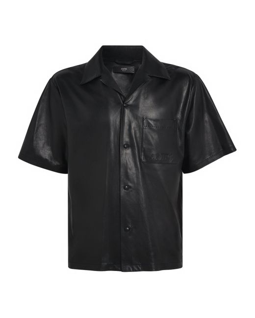 Amiri Black Short-Sleeve Logo Leather Shirt for men