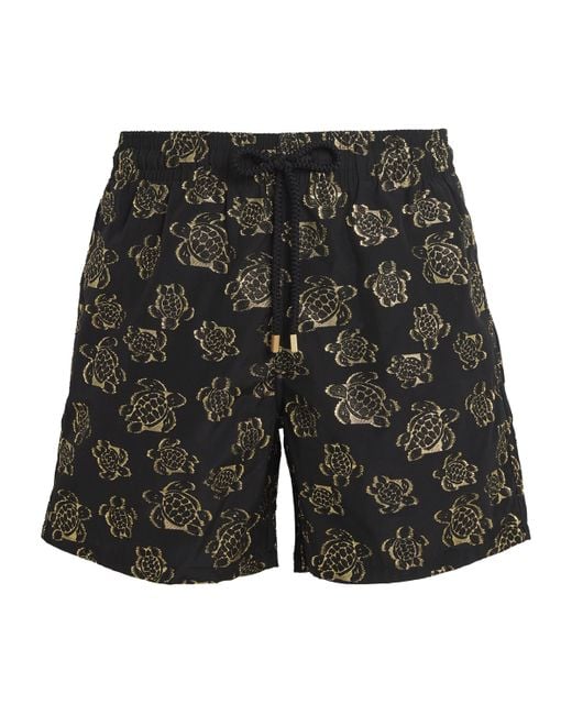 Vilebrequin Black Turtle Embroidered Moopea Swim Shorts for men