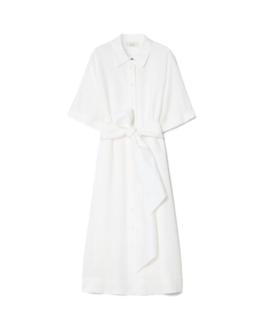 Marina Rinaldi White Linen Midi Shirt Dress