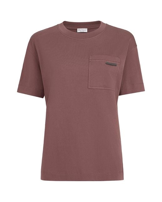 Brunello Cucinelli Purple Cotton Patch Pocket T-Shirt