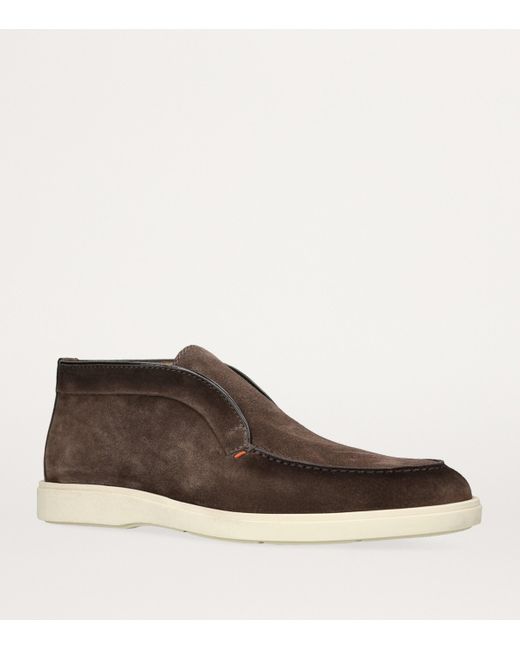 Santoni Brown Suede Detroit High-Top Loafers for men