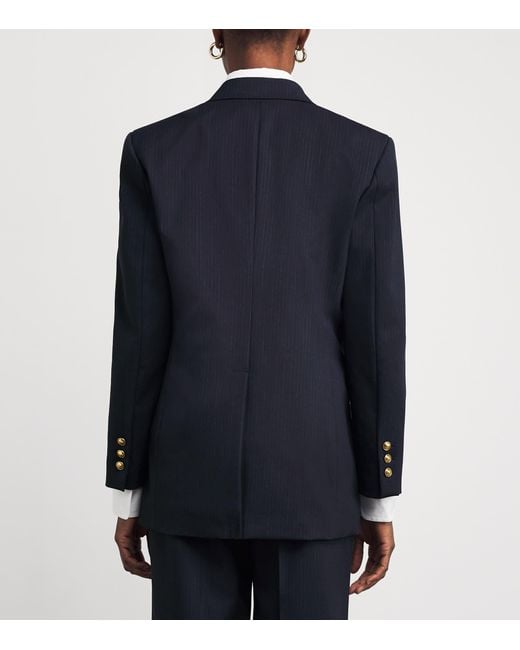 Sandro Blue Wool-Blend Double-Breasted Blazer