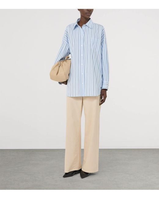 Weekend by Maxmara Blue Cotton Striped Oversized Shirt