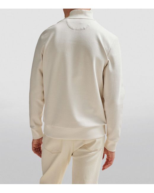 Boss White Cotton-Blend Zip-Up Sweater for men