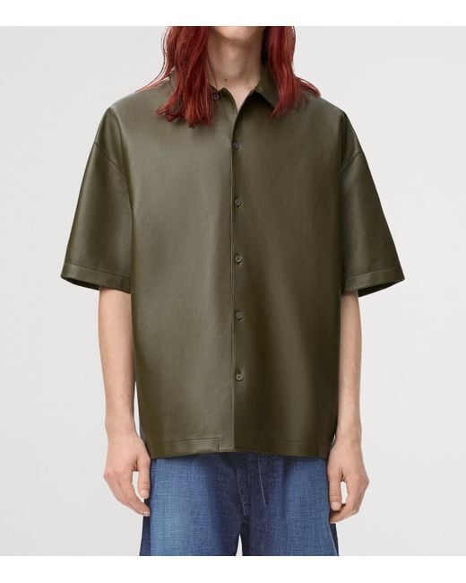 Loewe Green Leather Short-Sleeve Shirt for men