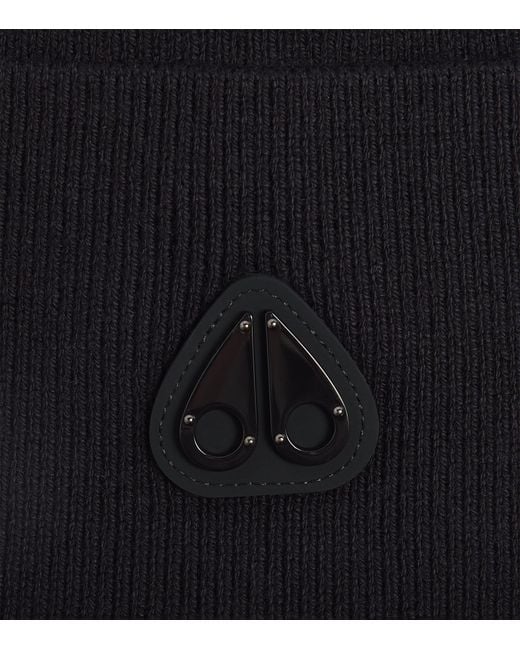 Moose Knuckles Black Wool-Cotton Frost Beanie for men