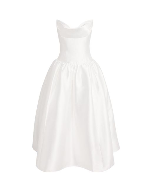 Self-Portrait White Taffeta Strapless Midi Dress