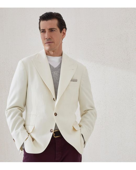 Brunello Cucinelli White Wool-Cashmere-Silk Deconstructed Blazer for men