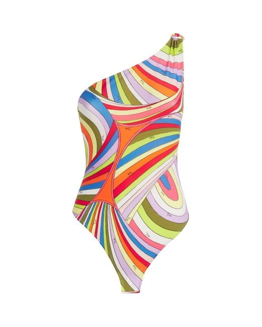 Emilio Pucci White One-Shoulder Printed Swimsuit