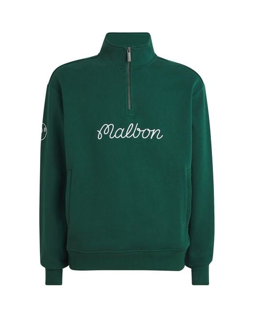 Malbon Green Cotton Collegiate Quarter-Zip Sweatshirt for men