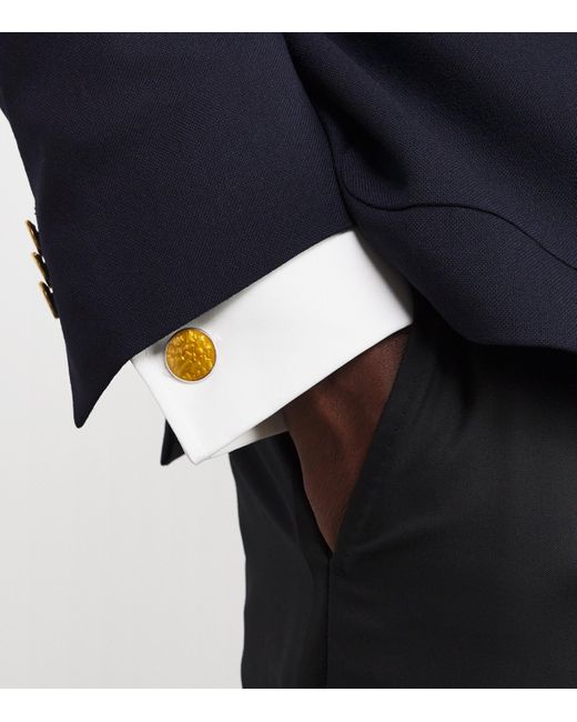 Deakin & Francis Yellow Sterling Summer Haze Enamel Cufflinks for men