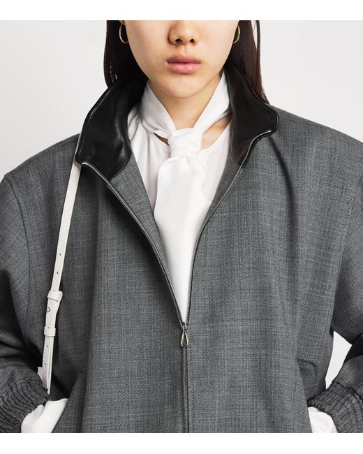 Sandro Gray Wool Leather-Trim Bomber Jacket