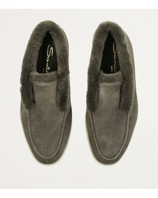 Santoni Green Suede Fur-Trim Fortune Ankle Boots