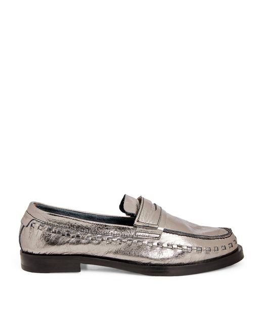 AllSaints White Leather Metallic Sofie Loafers