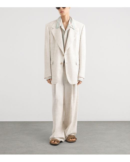 Dolce & Gabbana White Linen-Wool Tweed Blazer for men