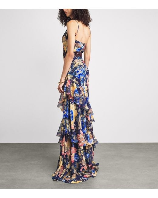Etro Blue Seersucker Floral Maxi Dress