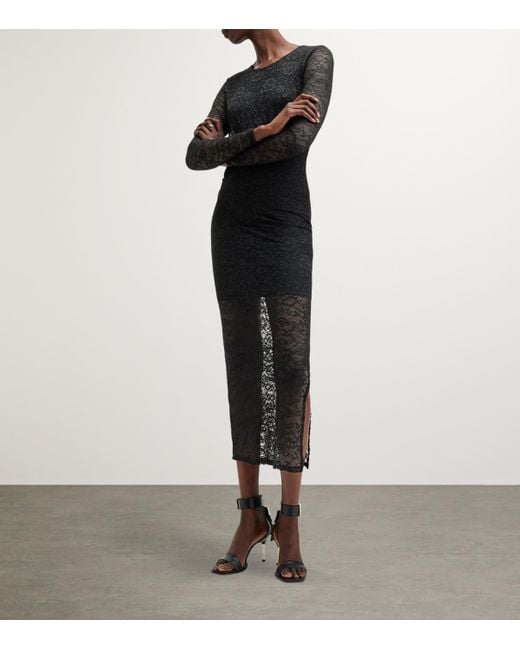 AllSaints Black Lace Edana Midi Dress