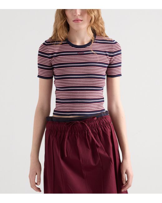 Prada Red Stretch-Cotton Stripe T-Shirt