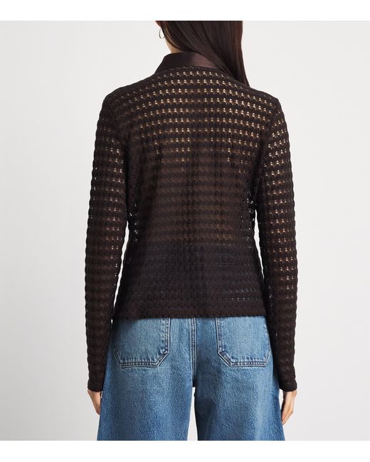 FRAME Black Satin-Collar Bubble-Stitch Shirt