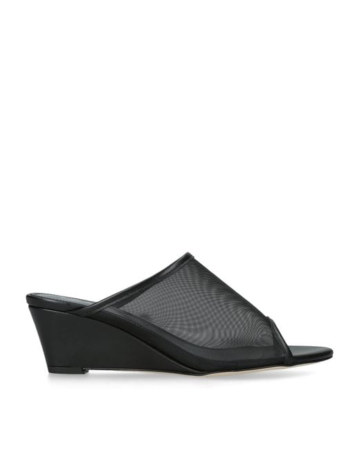 Aeyde Black Leather-Mesh Suzanne Wedge Sandals 55