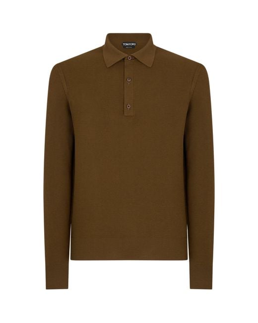 Tom Ford Green Silk-Cotton Polo Shirt for men