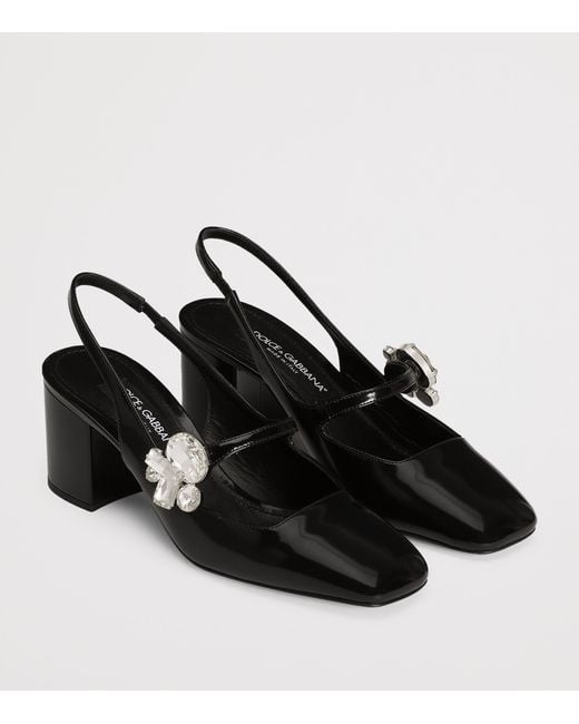 Dolce & Gabbana Black Leather Embellished Slingback Heels 60