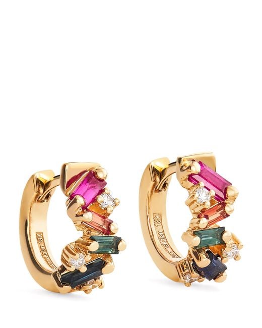 Suzanne Kalan Metallic Diamond And Sapphire Frenzy Huggie Earrings
