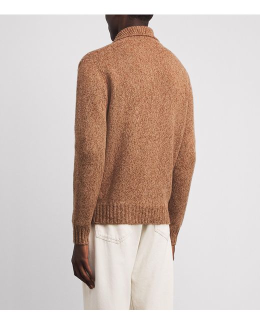 FIORONI CASHMERE Brown Cashmere-Silk Mock-Neck Cardigan for men