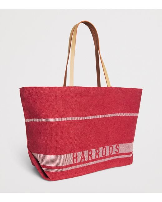 Harrods Red Jute Stripe Shopper Bag