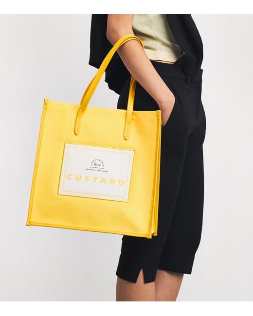 Harrods Yellow Cotton Custard Condiments Shopper Bag